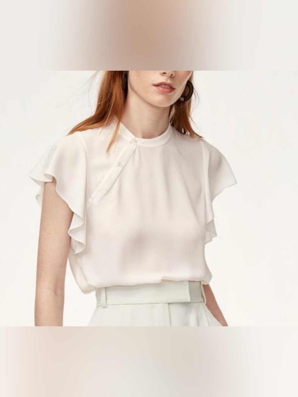 Babaton Ivory Ruffle Sleeve Blouse